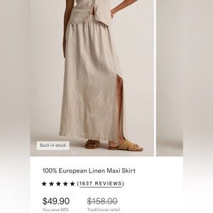 Linen Maxi Skirt with Side Slit - Natural